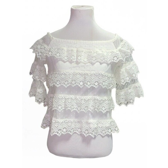 Vntg NWT Express 90s Y2K‎ White Lace Sheer Lined Top Blouse XS Fairy Cottagecore - Picture 1 of 8